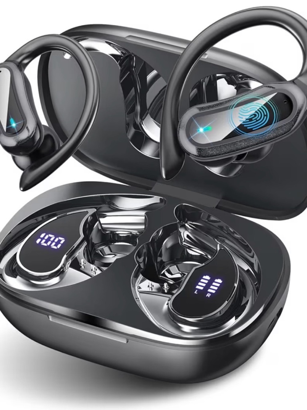 Wireless Sports Earbuds with Charging Case - Black